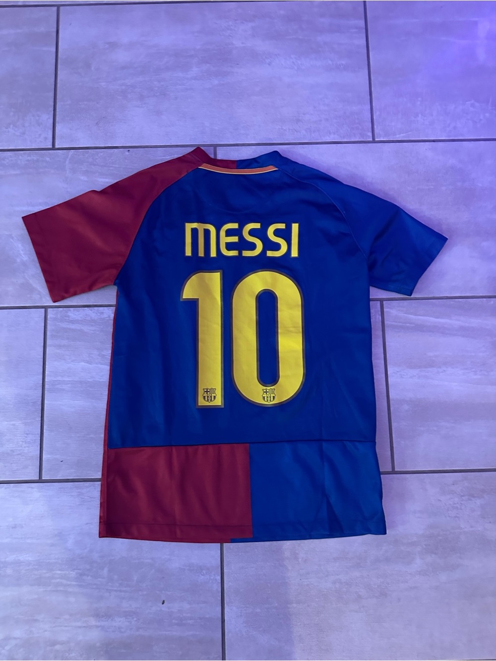 Nike Blue and Red Messi #10 Soccer Jersey with Yellow Number